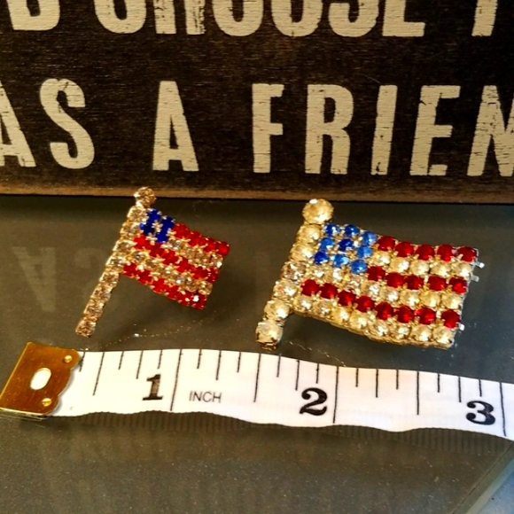 Mother Daughter Patriotic Red, White & Blue Rhinestone Flag Pin Set - Picture 5 of 9
